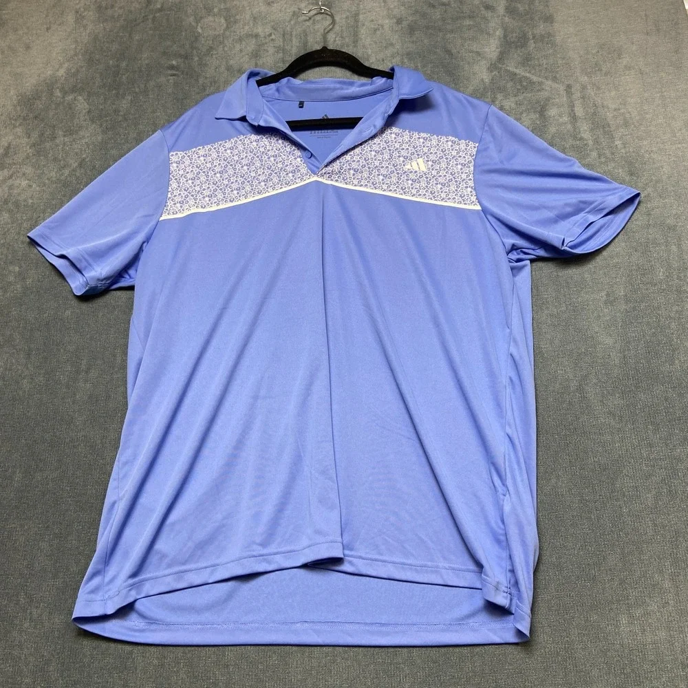 Adidas Polo Shirt Mens 2XL Blue Performance Short Sleeve Collared Casual Logo